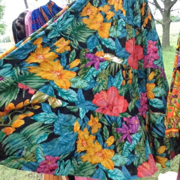 VTG Carole Little II Jungle Tropical Full Rayon MULTI Color Skirt 30-44 W slip